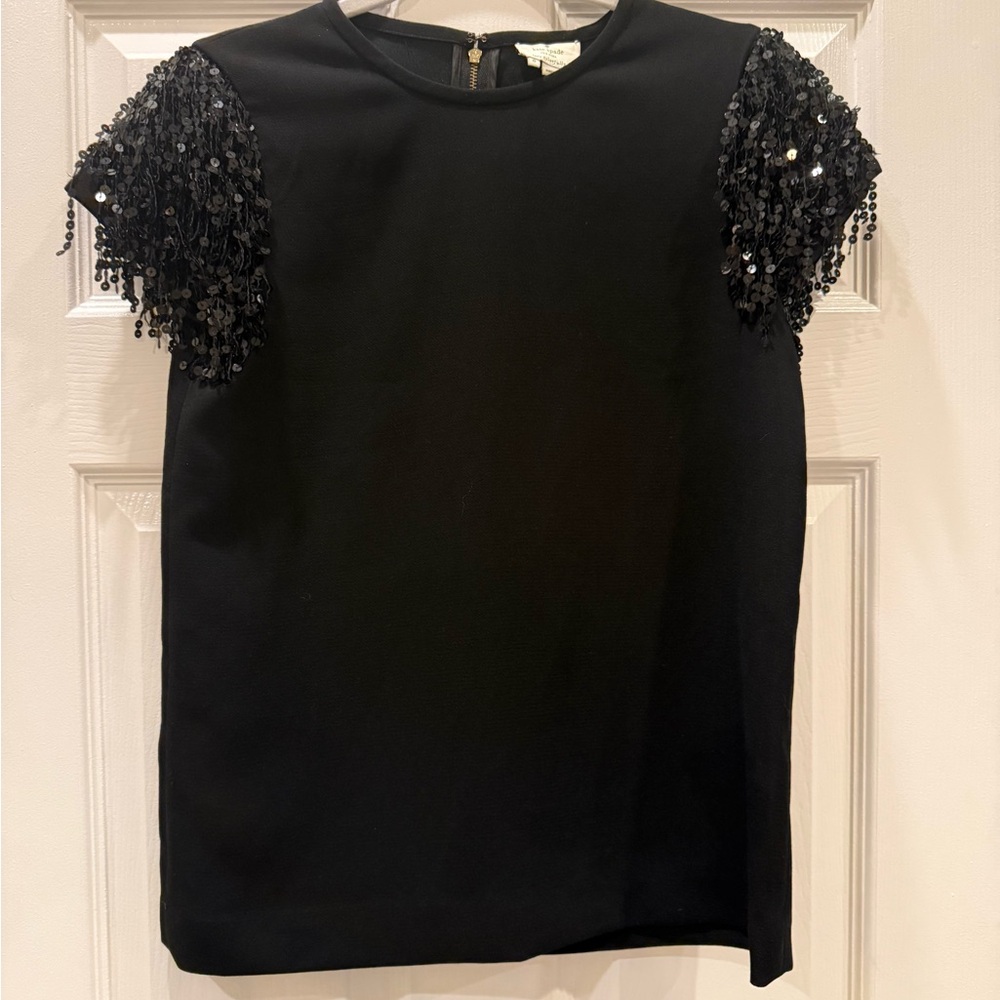 kate spade Black Sequin Fringe Sleeve Top